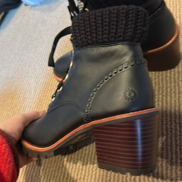 NWT JACK ROGERS Harper hiker knit heeled black leather boots size 9 - Picture 12 of 12